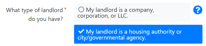 Button for selecting type of landlord on MADE website
