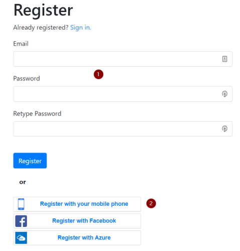 Screenshot of register page on MADE website
